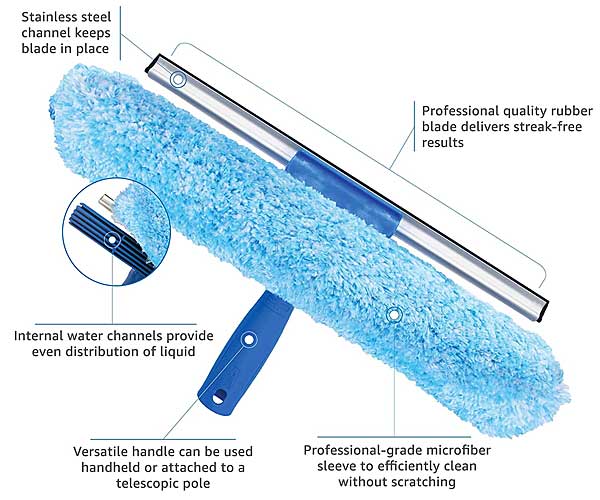 Professional Grade Unger Window Scrubber with Squeegee for Streak-Free Windows