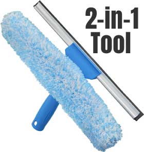 2-in-1 Unger Squeegee with Microfiber Scrubber and Rubber Window Cleaning Blade for Streak-Free Windows